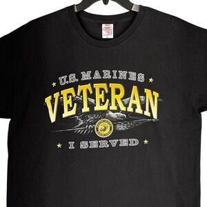 US Marines USA Made‎ Veteran Eagle Military Shirt Mens XL Black Bayside America